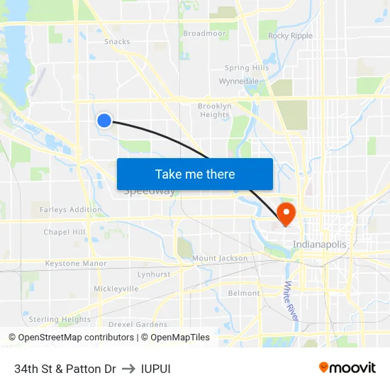 34th St & Patton Dr to IUPUI map