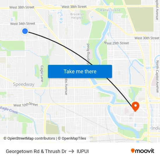 Georgetown Rd & Thrush Dr to IUPUI map