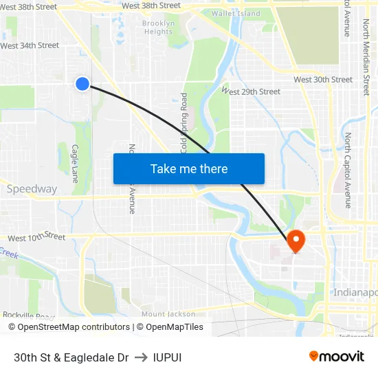 30th St & Eagledale Dr to IUPUI map