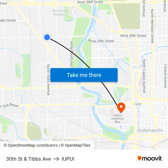30th St & Tibbs Ave to IUPUI map