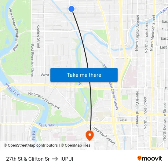 27th St & Clifton Sr to IUPUI map