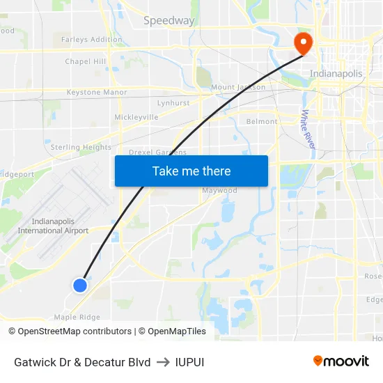 Gatwick Dr & Decatur Blvd to IUPUI map