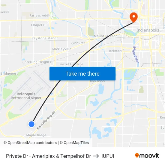 Private Dr - Ameriplex & Tempelhof Dr to IUPUI map