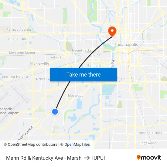 Mann Rd & Kentucky Ave - Marsh to IUPUI map