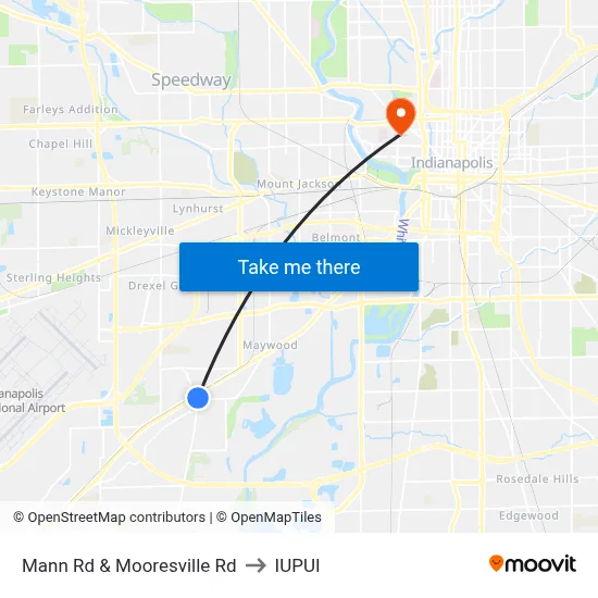 Mann Rd & Mooresville Rd to IUPUI map