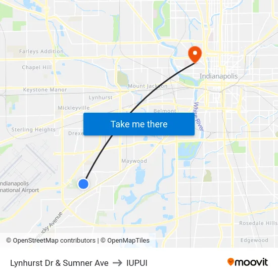 Lynhurst Dr & Sumner Ave to IUPUI map