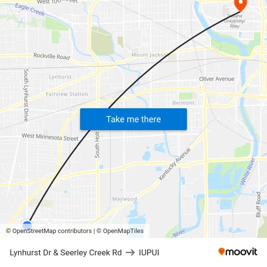 Lynhurst Dr & Seerley Creek Rd to IUPUI map