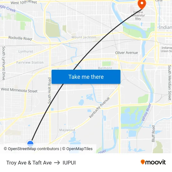 Troy Ave & Taft Ave to IUPUI map