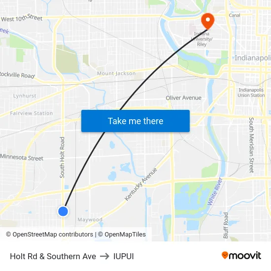 Holt Rd & Southern Ave to IUPUI map
