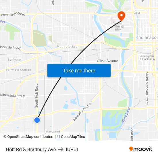 Holt Rd & Bradbury Ave to IUPUI map