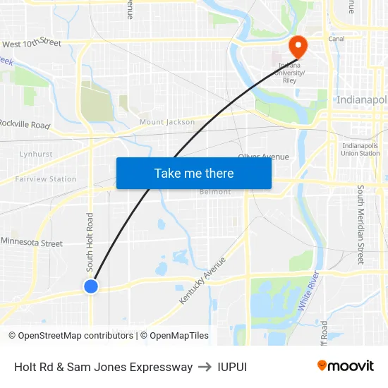 Holt Rd & Sam Jones Expressway to IUPUI map