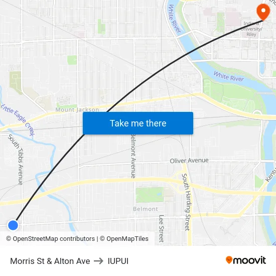 Morris St & Alton Ave to IUPUI map