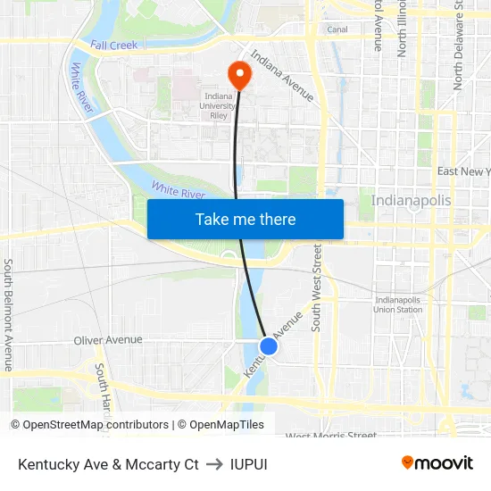 Kentucky Ave & Mccarty Ct to IUPUI map