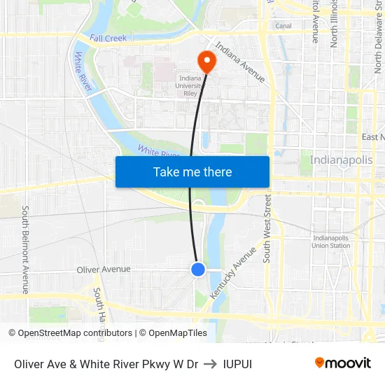 Oliver Ave & White River Pkwy W Dr to IUPUI map