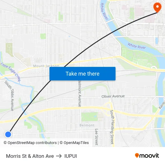 Morris St & Alton Ave to IUPUI map