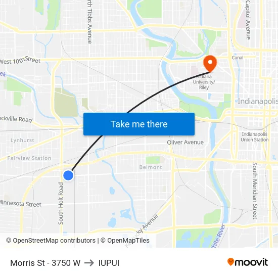 Morris St - 3750 W to IUPUI map