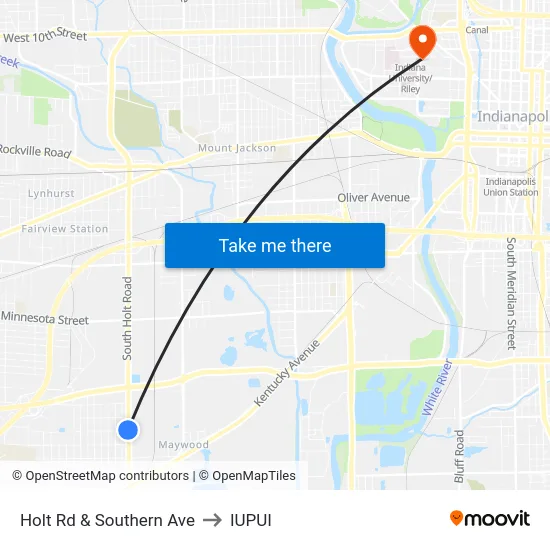 Holt Rd & Southern Ave to IUPUI map
