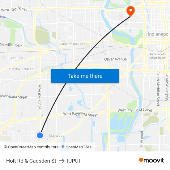 Holt Rd & Gadsden St to IUPUI map