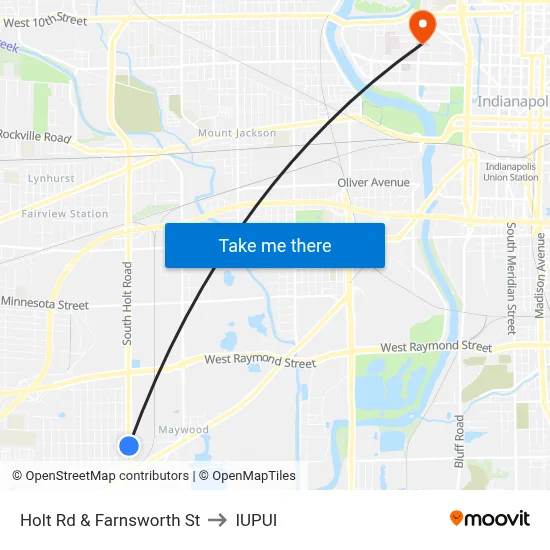 Holt Rd & Farnsworth St to IUPUI map