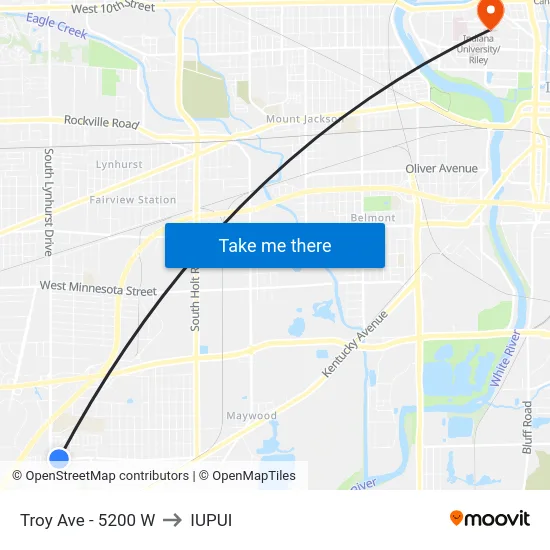 Troy Ave - 5200 W to IUPUI map
