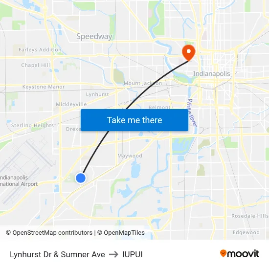 Lynhurst Dr & Sumner Ave to IUPUI map
