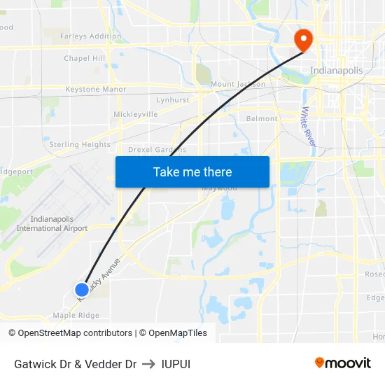 Gatwick Dr & Vedder Dr to IUPUI map