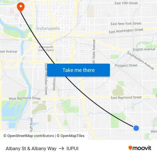 Albany St & Albany Way to IUPUI map