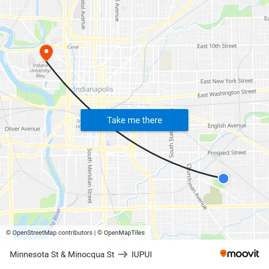 Minnesota St & Minocqua St to IUPUI map