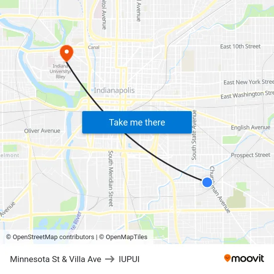 Minnesota St & Villa Ave to IUPUI map