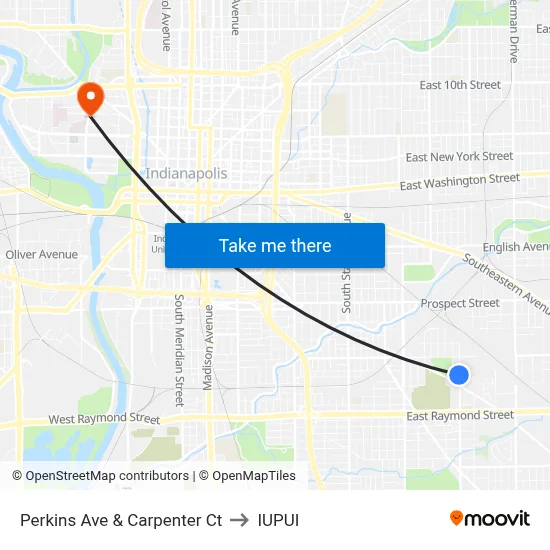 Perkins Ave & Carpenter Ct to IUPUI map