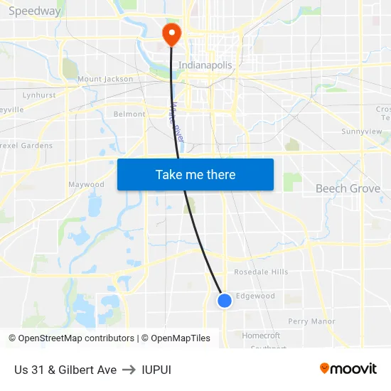 Us 31 & Gilbert Ave to IUPUI map