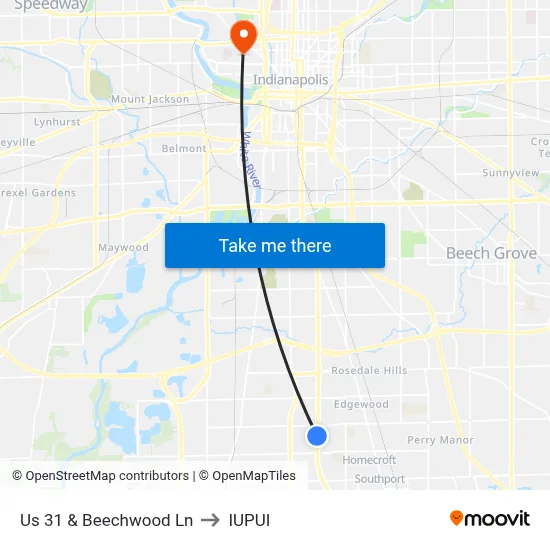 Us 31 & Beechwood Ln to IUPUI map