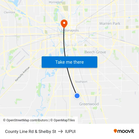 County Line Rd & Shelby St to IUPUI map
