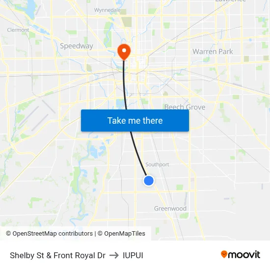 Shelby St & Front Royal Dr to IUPUI map