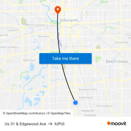 Us 31 & Edgewood Ave to IUPUI map