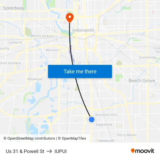 Us 31 & Powell St to IUPUI map