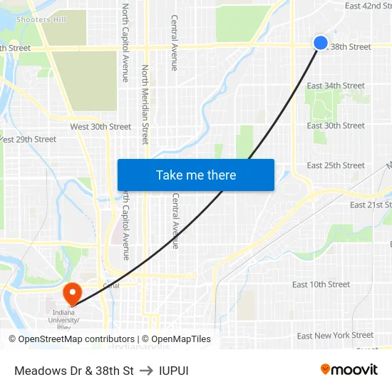 Meadows Dr & 38th St to IUPUI map
