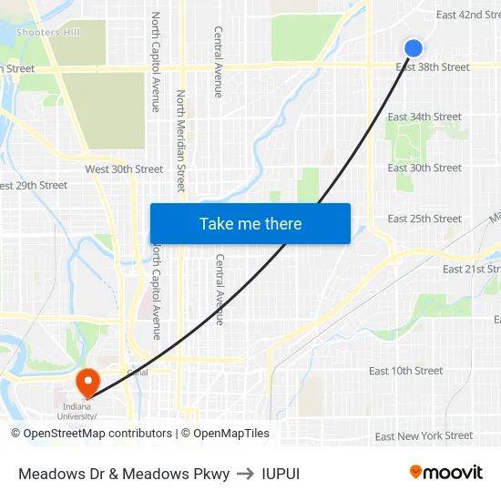 Meadows Dr & Meadows Pkwy to IUPUI map