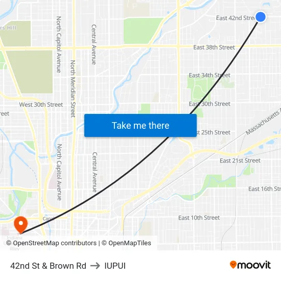 42nd St & Brown Rd to IUPUI map