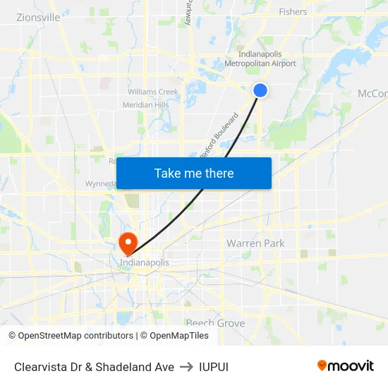 Clearvista Dr & Shadeland Ave to IUPUI map