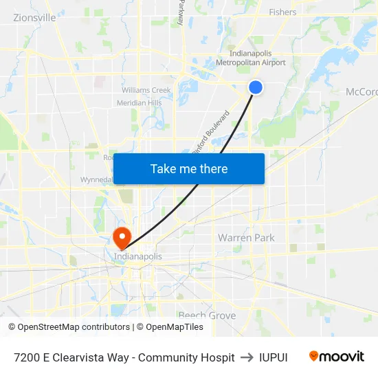 7200 E Clearvista Way - Community Hospit to IUPUI map