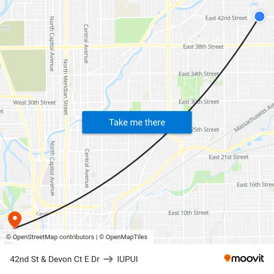 42nd St & Devon Ct E Dr to IUPUI map