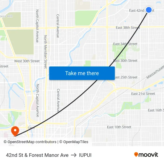 42nd St & Forest Manor Ave to IUPUI map