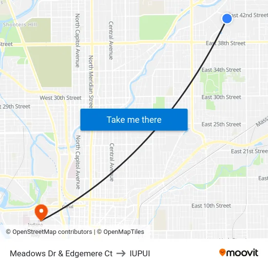 Meadows Dr & Edgemere Ct to IUPUI map