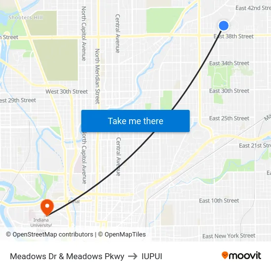 Meadows Dr & Meadows Pkwy to IUPUI map