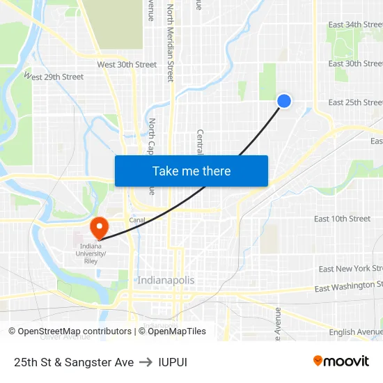 25th St & Sangster Ave to IUPUI map