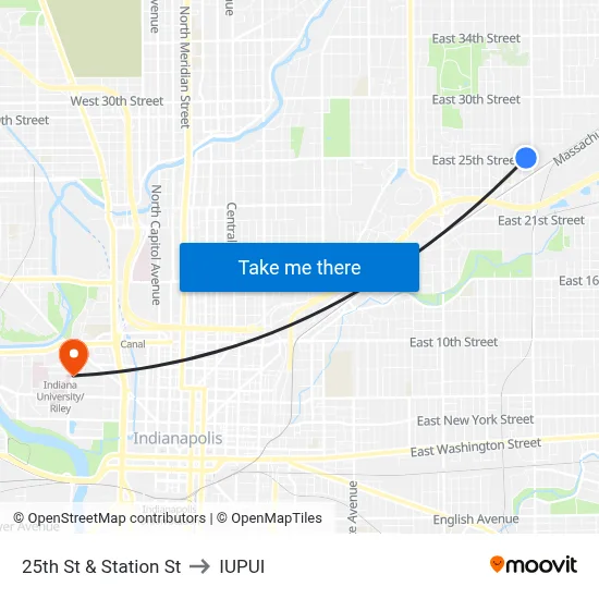 25th St & Station St to IUPUI map