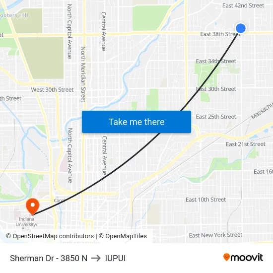 Sherman Dr - 3850 N to IUPUI map