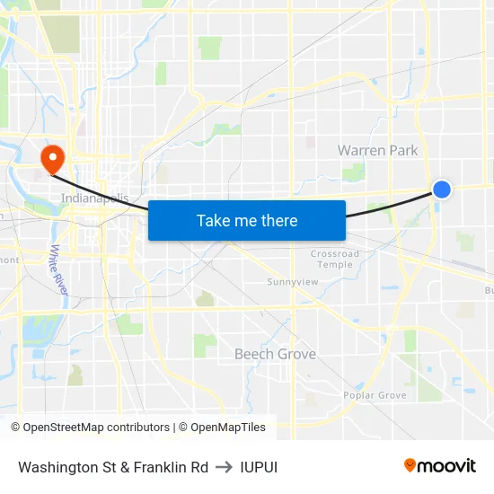 Washington St & Franklin Rd to IUPUI map