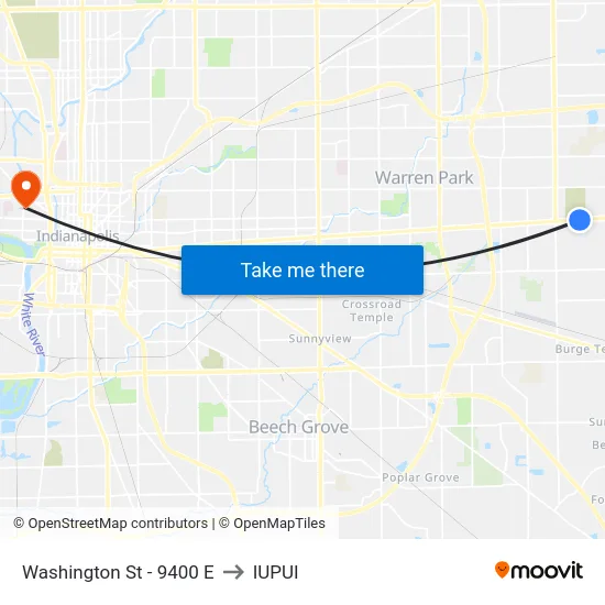 Washington St - 9400 E to IUPUI map
